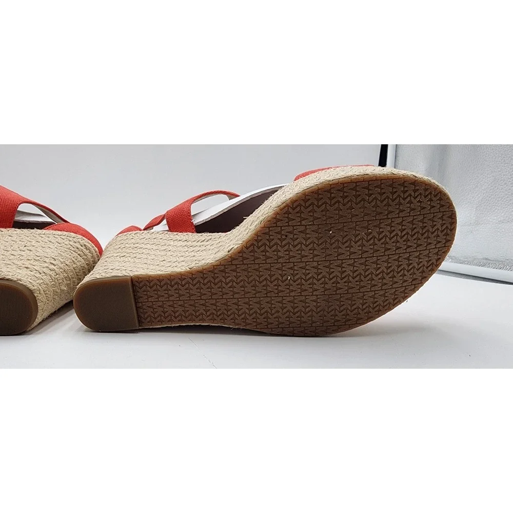 Michael Kors Damita Wedge Sandals Womens 9M Coral Orange Espadrille Zip NEW EXC